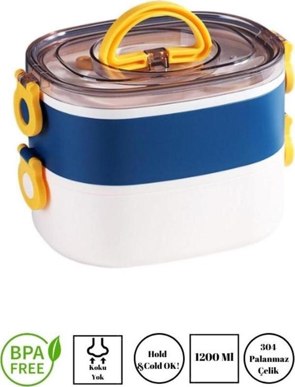 Vagonlife Portable Lunch Box İki Katlı Paslanmaz Çelik Kolay Kilitlenir Sefer Tası – 1200 Ml Lacivert - Image 1