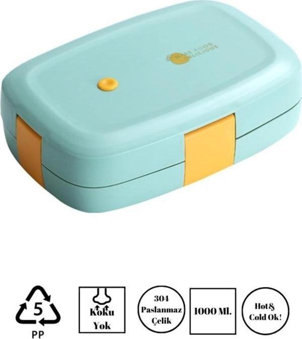 Vagonlife Litan Stainless Steel Lunch Box Tek Katlı Paslanmaz Çelik Kolay Kilitlenir Sefer Tası – 1000 Ml Açık Yeşil - Image 1