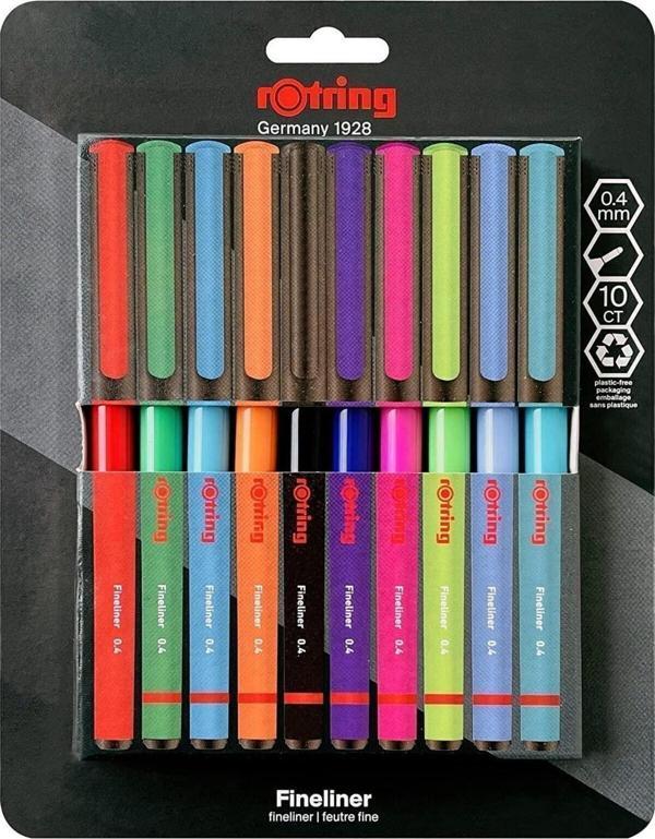 Rotring Liner Fineliner Karışık Renk Keçe Uçlu Kalem 10'Lu Kutu Çok Renkli - Image 1