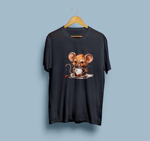 Oversize Sevimli Fare ve Kahve Tasarım unisex T-shirt - Image 1