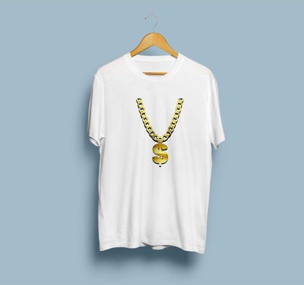 Oversize Altın rengi Dolar Kolye Tasarım unisex T-shirt - Image 1