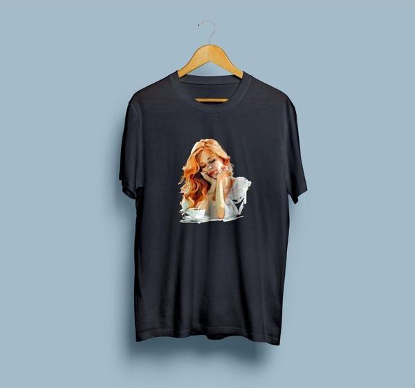 Oversize Kadın ve Kahve Çizim Tasarımlı unisex T-shirt - Image 1