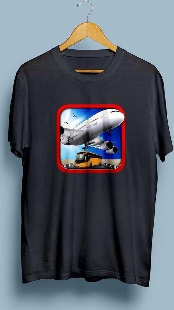 Oversize Yolcu Uçağı ve Yolcu otobüsü tasarım unisex T-shirt - Image 1