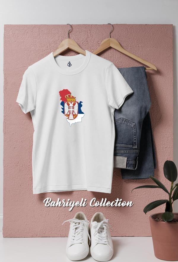 Oversize Sırbistan Haritası Ve Sembolü  Tasarımlı Unisex T-Shirt - Image 1