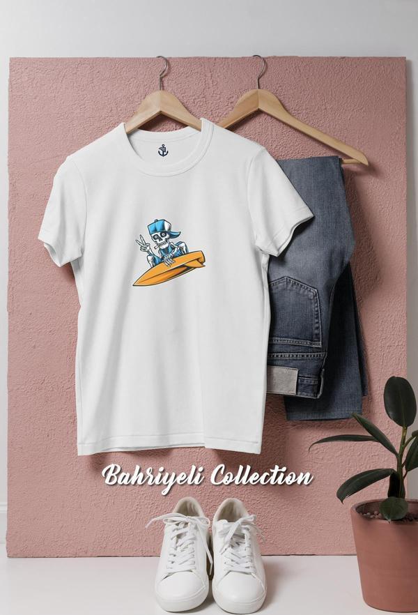 Oversize Surfer Skull  Tasarımlı Unisex T-Shirt - Image 1