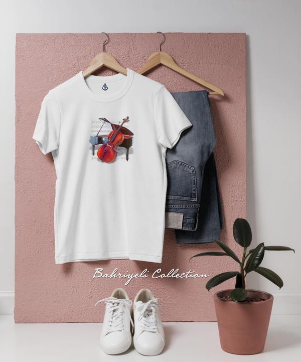 Oversize Cello Piano String Violin Musical instrument Tasarımlı Unisex T-Shirt - Image 1