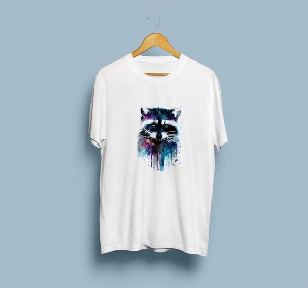 Oversize Renkli Rakun Tasarım unisex T-shirt - Image 1
