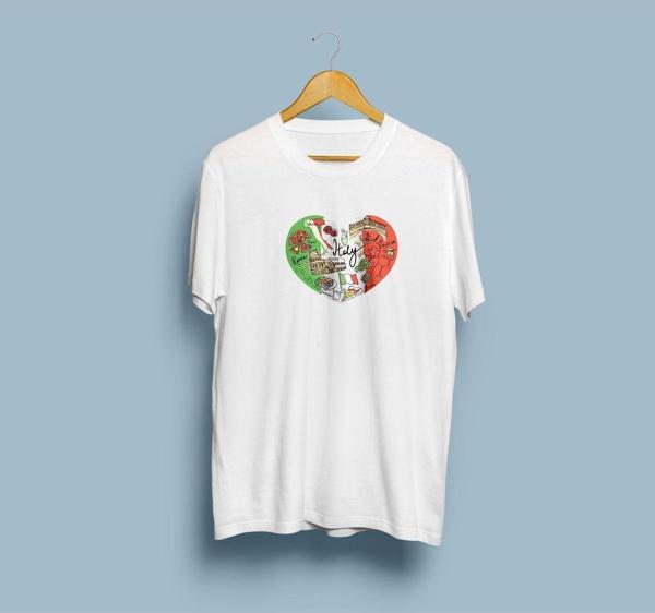 Oversize Kalp içinde İtalya ve Turistik yerler tasarım unisex T-shirt - Image 1