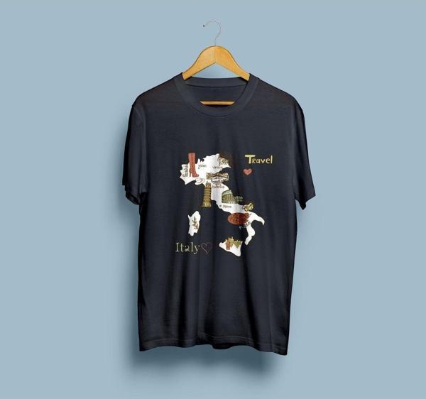 Oversize İtalya Haritası ve Turistik Yerler tasarım unisex T-shirt - Image 1