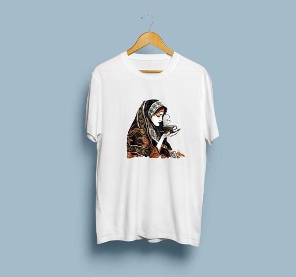 Oversize Gizemli Falcı Elinde Kahve Bardağı tasarım unisex T-shirt - Image 1
