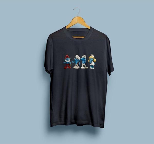 Oversize Şirinler Baskılı Unisex T-shirt - Image 1
