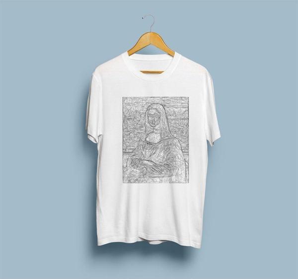 Oversize Mona Lisa Karalama Çizim Unisex T-shirt - Image 1