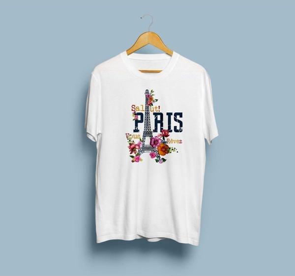 Oversize Paris Yazılı Eyfel Kulesi 2 Baskılı Tasarım Unisex T-shirt - Image 1