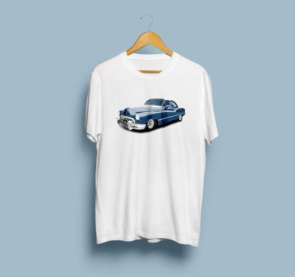 Oversize Klasik Mavi Araba Tasarım Unisex T-shirt - Image 1