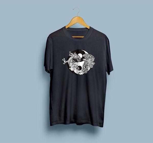 Oversize Ying Yang Dragon Tasarım Unisex T-shirt - Image 1