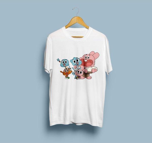 Oversize Gumball Ailesi / Karakterler Baskılı Unisex T-shirt - Image 1