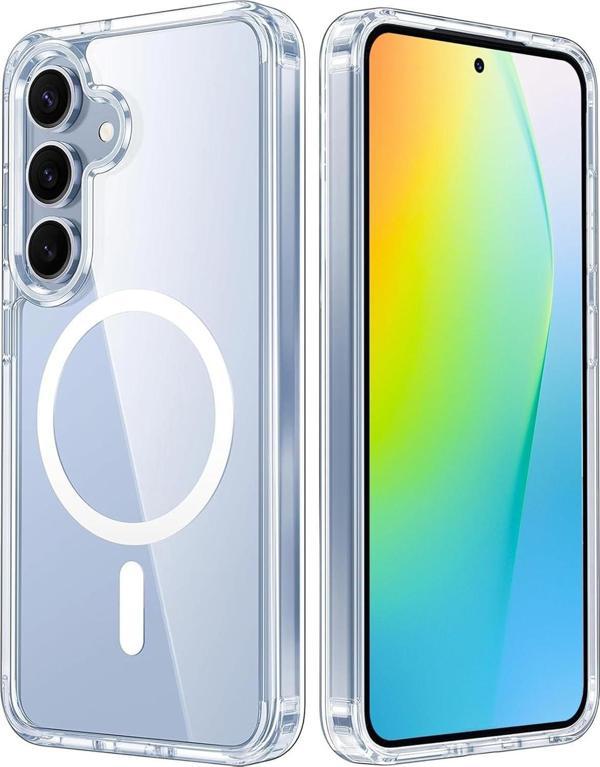 Samsung Galaxy S25/S24 Uyumlu Kamera Korumalı Magsafe Wireless Şarj Özellikli Şeffaf Silikon Kılıf - Image 1