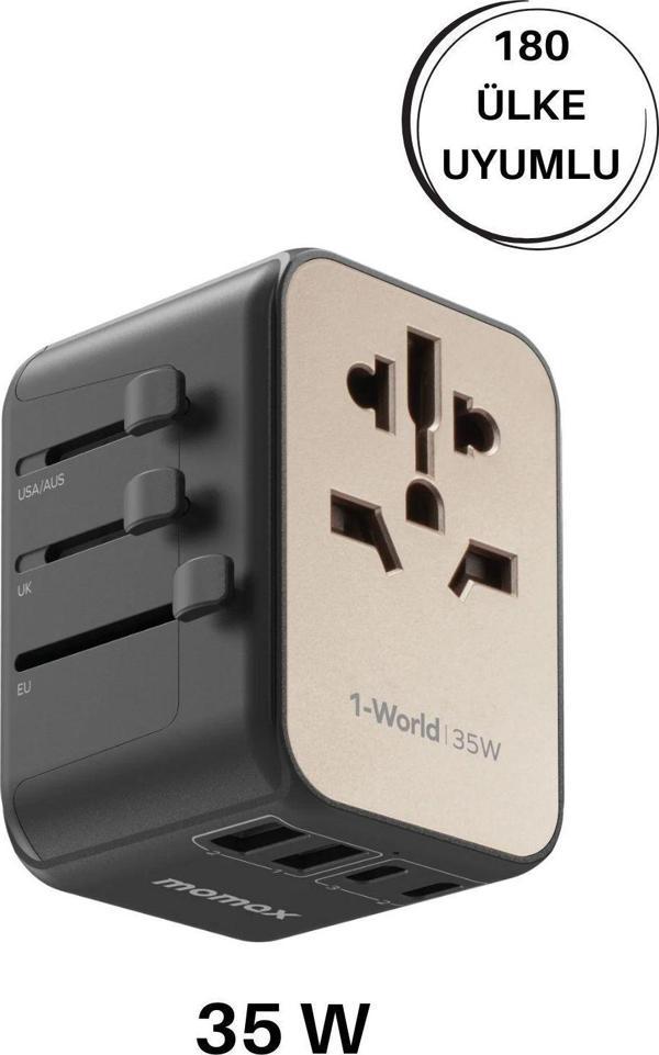 Momax 35W 1-World 5-Port Ac Seyahat Piriz Dönüştürücü Charger (Titanium) Uyumlu - Image 1