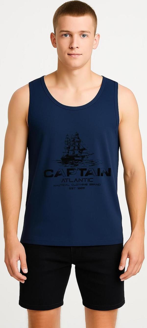 Erkek Kaptan Baskılı %100 Pamuk Kolsuz T-shirt - Image 1
