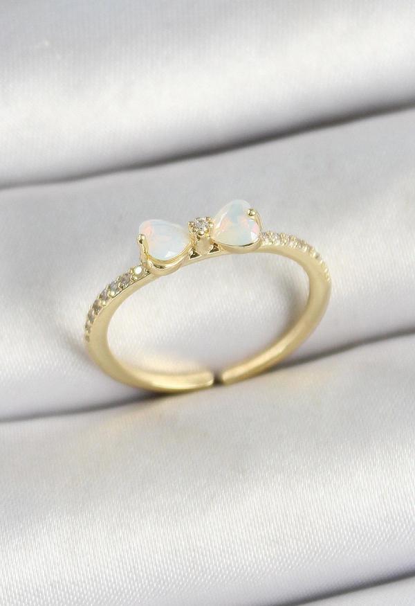 Pirinç Fiyonk Figürlü Zirkon Taşlı Gold Renk Ayarlanabilir Kadın Yüzük - EBJ250530W34363 - Image 1