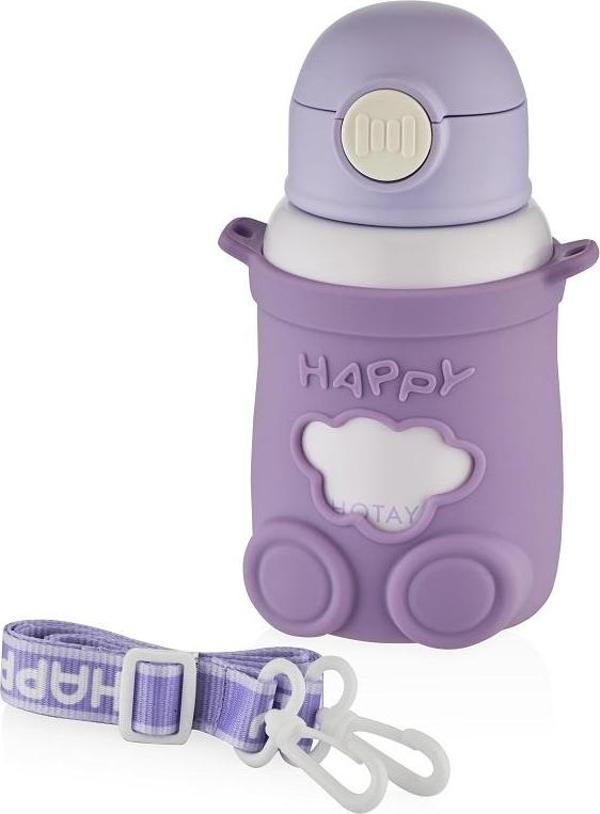 Shotay ST-8816 480ml Askılı Silikon Kılıflı Pipetli Mor Çelik Matara - Image 1