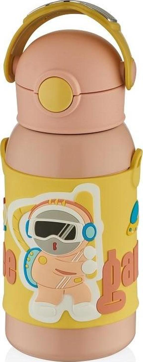 Shotay ST-8812 600ml Askılı Pipetli Pembe Çift Kapak Çelik Matara - Image 1