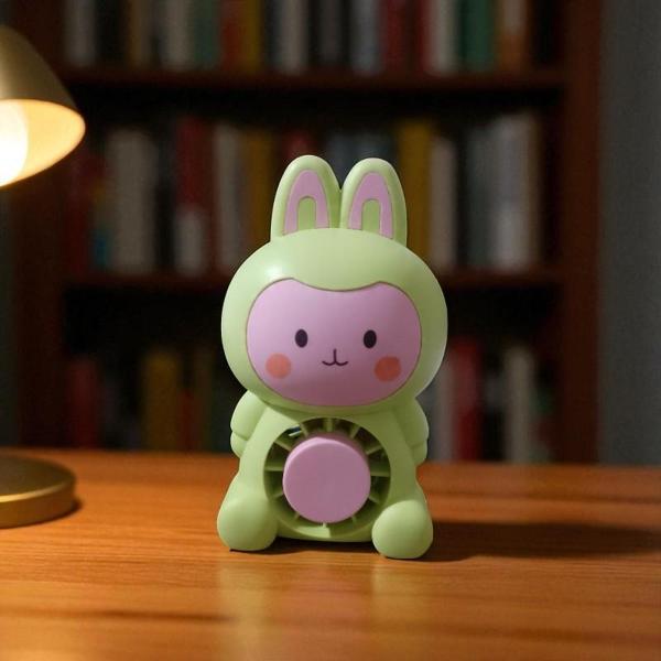 MASA ÜSTÜ VANTİLATÖR MİNİ TAVŞAN FAN VANTİLATÖR USB ŞARJLI YEŞİL PEMBE IŞIKLI - Image 1