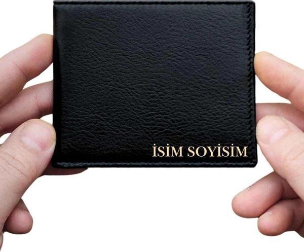 Siyah Hakiki Deri Cüzdan Kişiye Özel İsim Baskılı 12 Kartlık Ve Çift Para Bölmeli İnce Model - Image 1