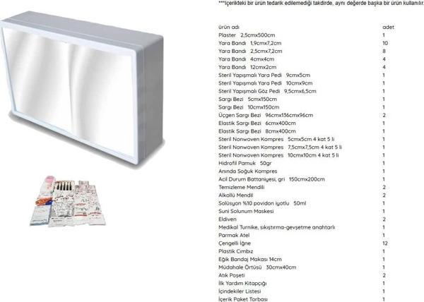 Aynalı Pls Ecza Dolabı + İlkyardım Okul Fabrika İçerik Seti 10.103 - Image 1