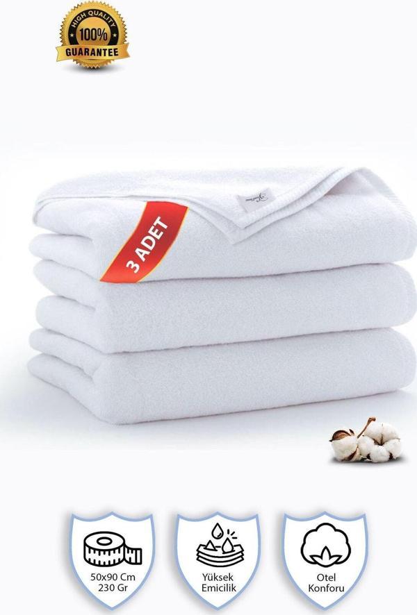 3 Adet | Pamuklu, Beyaz El Havlusu | El, Yüz, Baş Havlusu | Spa ve Otel Havlusu (50x90 Cm) - Image 1
