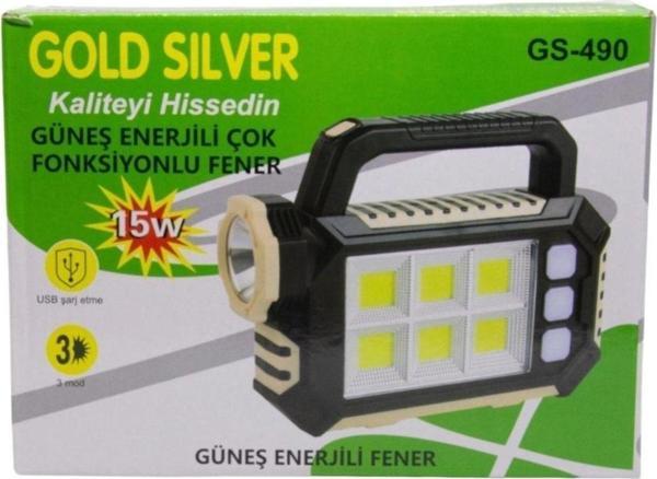 Gold Silver Gs-490 15w Güneş Enerjili Çok Fonksiyonlu Fener - Image 1