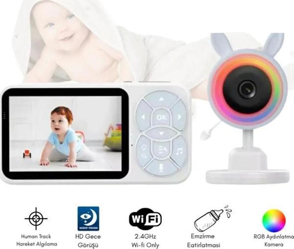 Bebek Kamerası Kumandalı Monitörlü Konuşma Özellikli ışıklı Gece Görüslü hatırlatıcılı Kamera - Image 1