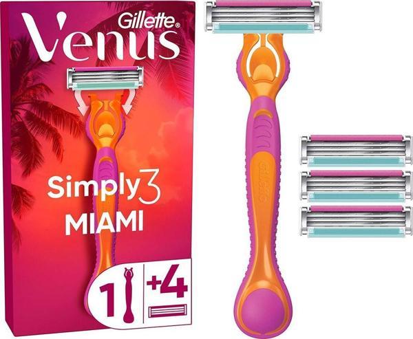 Gillette Simply Venus 3 Miami Tıraş Makinesi Gövdesi + 4 Bıçak - Image 1