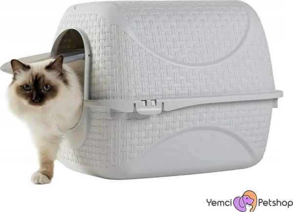 BAMA KAPALI KEDİ TUVALETİ BUZ GRİ 41,8 X50,5 X 39,6  - Image 1