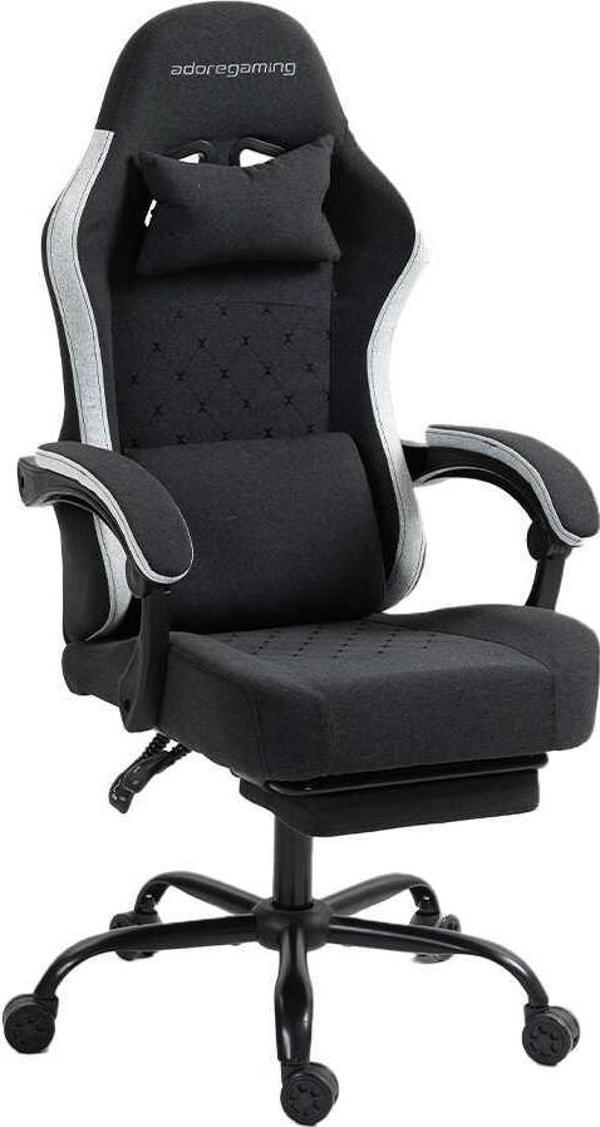 Adore Gaming Throne Oyuncu Koltuğu - Siyah/Gri Kumaş 62x117-127x62 cm - Image 1