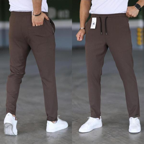 Mero Life Erkek Kahverengi Slim Fit Rahat Kesim Beli Bağlamalı Yan Cepli Likralı Jogger Pantolon L - Image 1