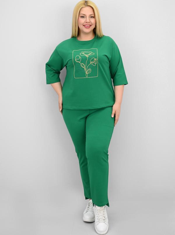 Kadın Büyük Beden Kısa Kollu Çiçek İşlemeli Eşofman Takımı 8199-25 - Image 1