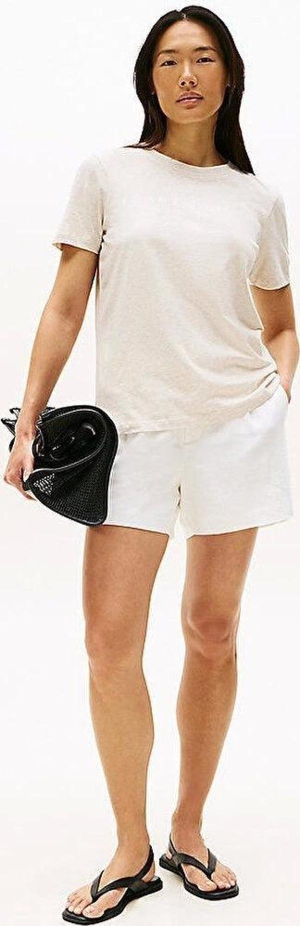 Tommy Hilfiger REG CORP LOGO C-NK SS Kadın Bej Badi WW0WW40276ADK - Image 1