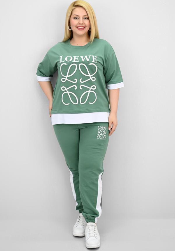 Kadın Büyük Beden Kısa Kollu Nakış Detaylı Garnili Eşofman Takımı 8192-25 - Image 1