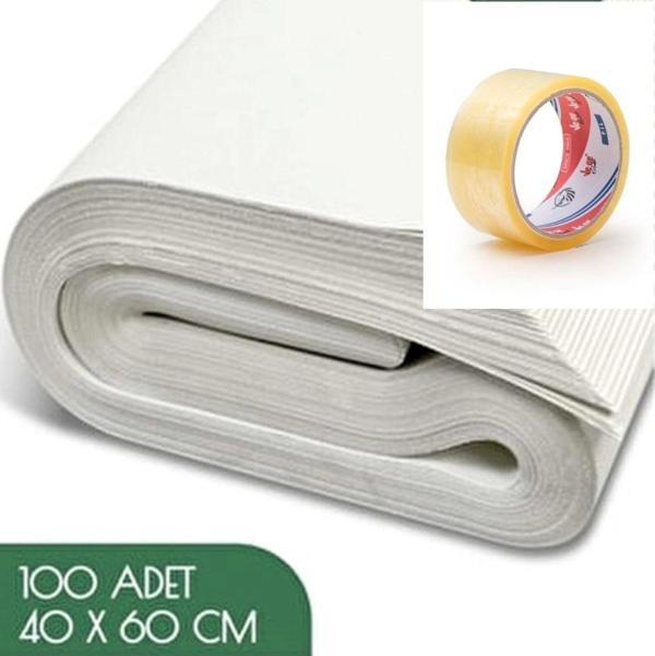 40x60 Tabak - Bardak Eşya Sarma Taşıma Taşınma Paketleme Kağıdı 100 Adet - Koli Bandı Hediye - Image 1