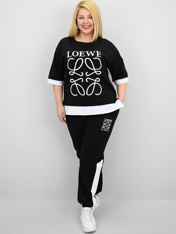 Kadın Büyük Beden Kısa Kollu Nakış Detaylı Garnili Eşofman Takımı 8192-25 - Image 1