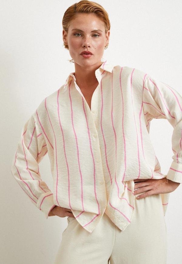 Çizgili Modal Gömlek Pembe - Image 1