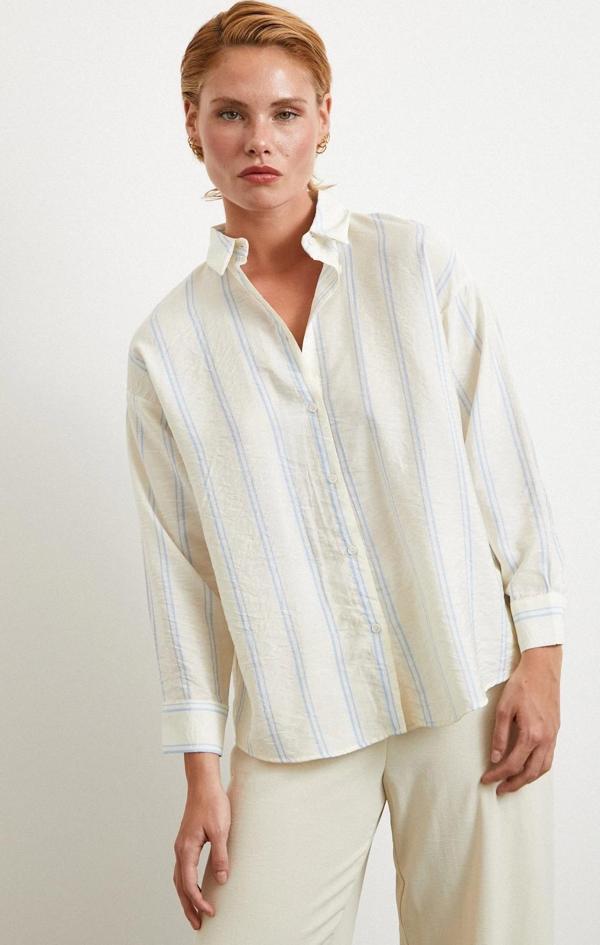 Çift Çizgili Modal Gömlek Mavi - Image 1