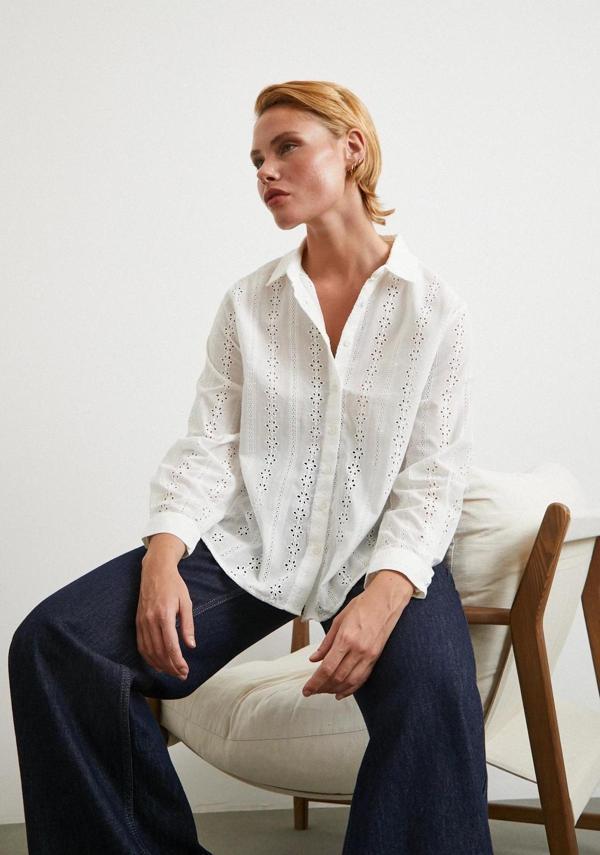 Fisto İşlemeli Gömlek Beyaz - Image 1