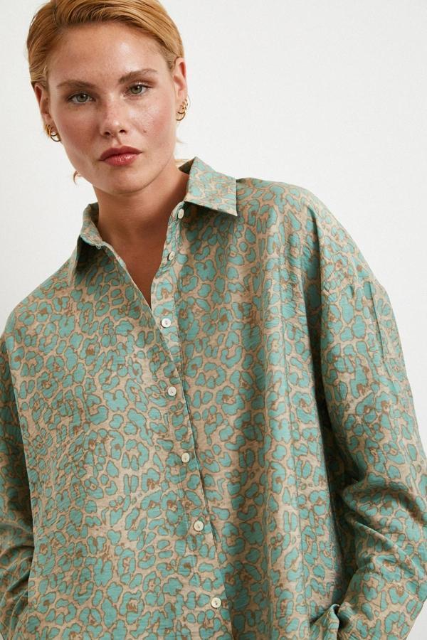 Leopar Desen Javanez Gömlek Fuşya - Image 1