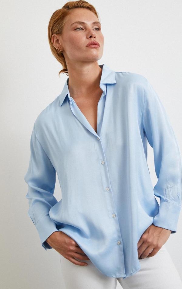 Viskon Saten Gömlek Mavi - Image 1