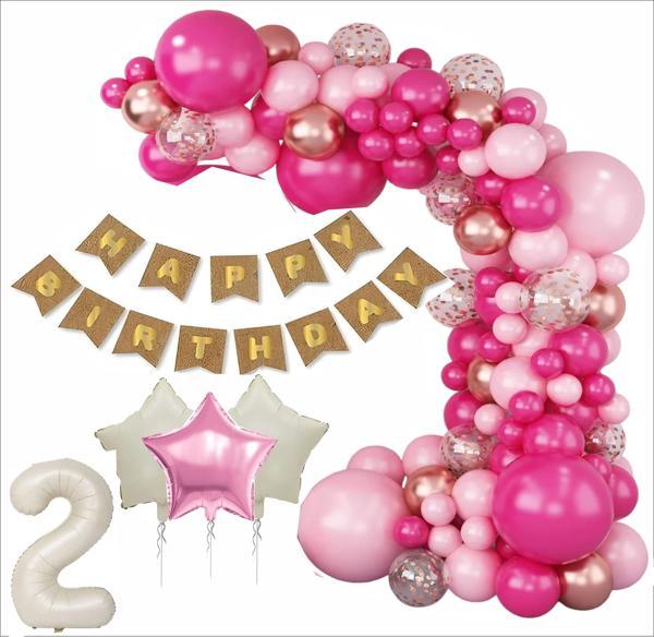 2 YAŞ KRAFT GOLD BANNER, 30 ADET PEMBE, GOLD, METALİK PEMBE,ŞEFFAF BALON 1 PEMBE 2 BEJ YILDIZLI DOĞUM GÜNÜ SETİ - Image 1