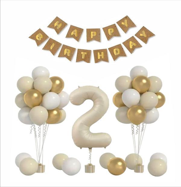 2 YAŞ KRAFT-GOLD, DENİZ KUMU, BEYAZ TEMALI DOĞUM GÜNÜ SETİ - Image 1