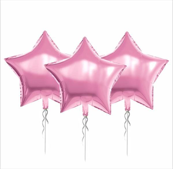 3 ADET YILDIZ FOLYO BALON  PEMBE 18 INC - Image 1