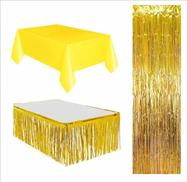 3 PARÇA SARI MASA ÖRTÜSÜ, GOLD MASA ETEĞİ, GOLD ARKA FON - Image 1